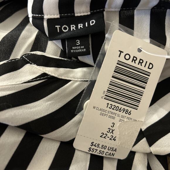 Torrid Black White Stripe Classic Georgette Tie Front Blouse Sleeveless Blouse 3 - Picture 4 of 5